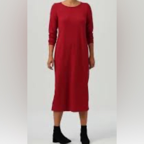 Eileen Fisher Red Viscose Jersey Shift Dress XS - Picture 5 of 6